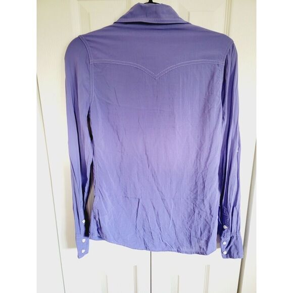 True Religion XS Pearl Snap Western Buttoned Shirt Crystal Logo Pockets Purple - Picture 2 of 10